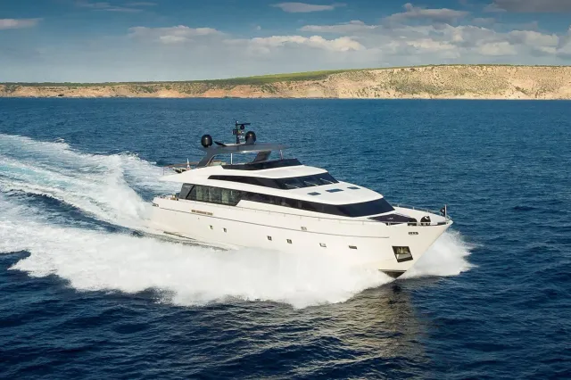 Musha yacht, a 104 ft Sanlorenzo luxury superyacht underway, 31.7 meters, built in 2012.