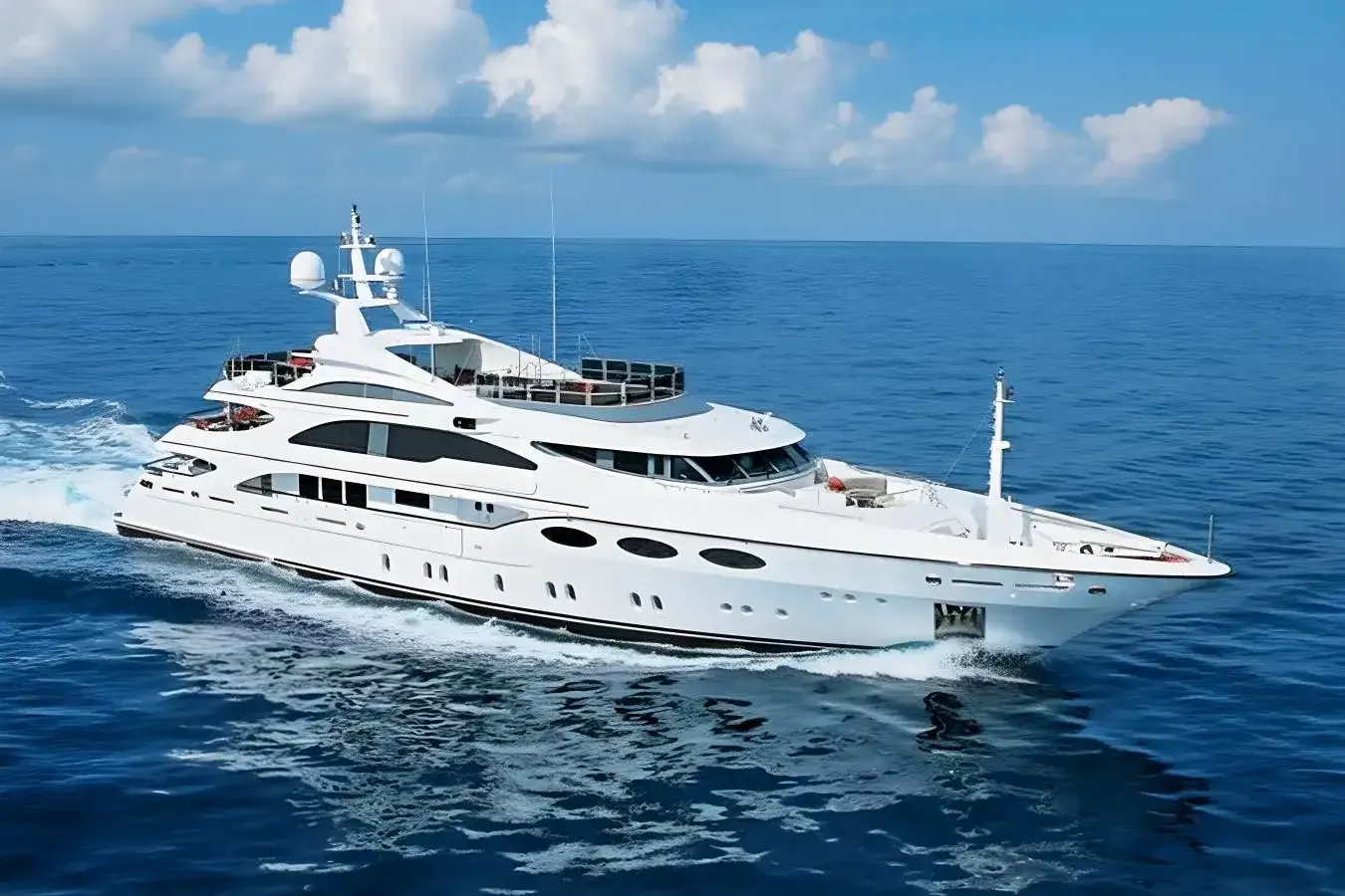 My Falcon yacht, a 170 ft Benetti Yachts luxury superyacht underway, 52 meters, built in 2004, 2018.