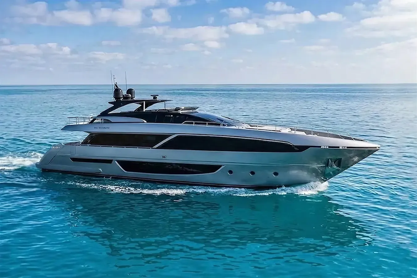 My Way yacht, a 98 ft Riva luxury superyacht underway, 29.9 meters, built in 2018.
