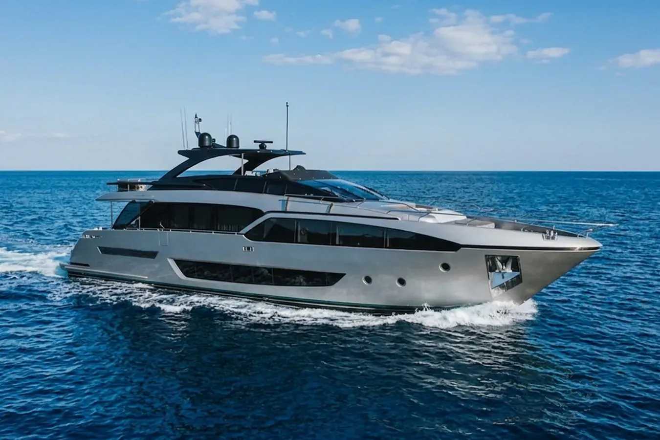 My Way V yacht, a 93 ft Riva luxury superyacht underway, 28.49 meters, built in 2021.