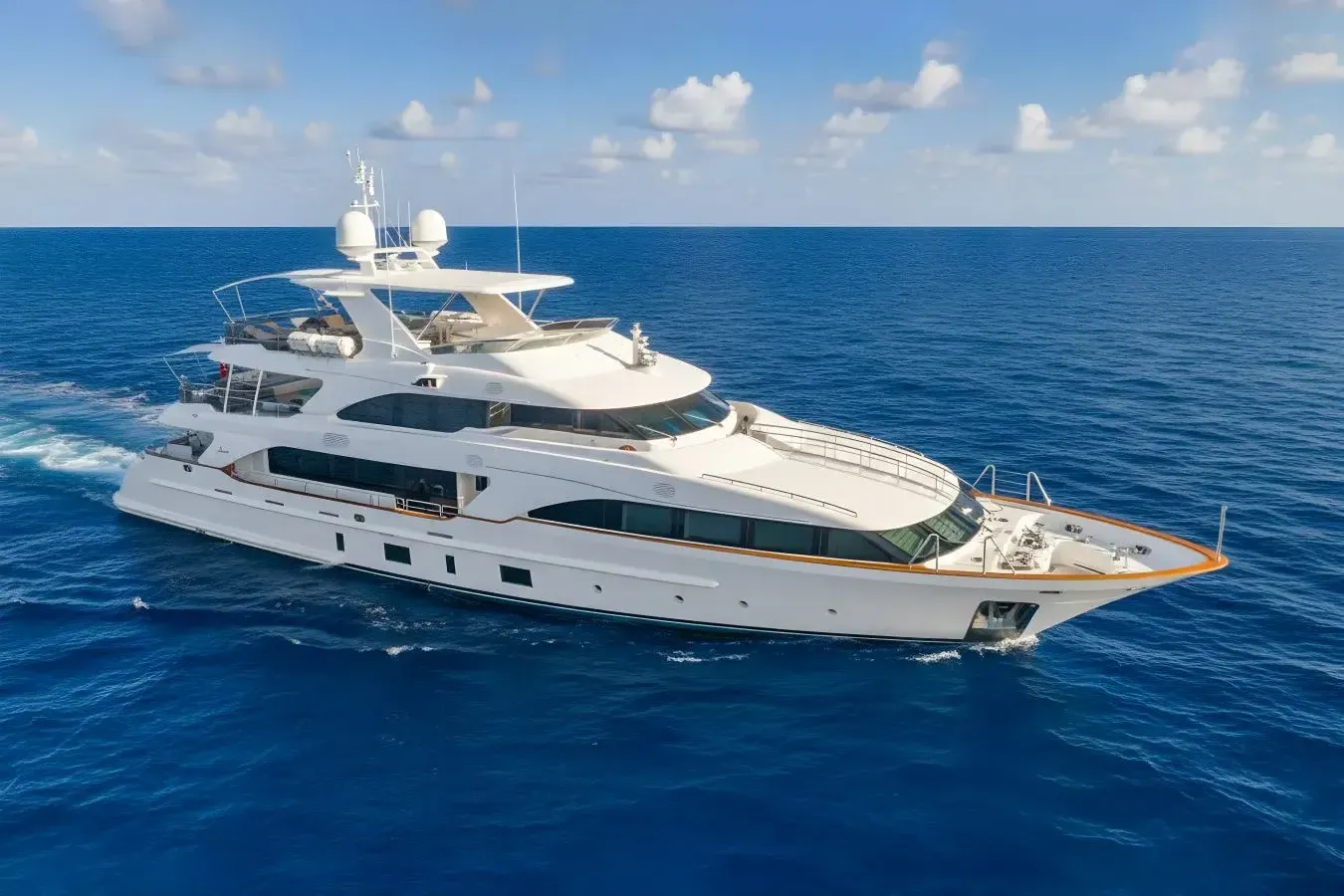 Namaste yacht, a 121 ft Benetti Yachts luxury superyacht underway, 36.9 meters, built in 2013, 2023.