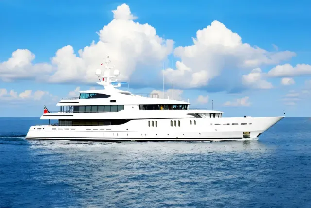 Netanya 8 yacht, a 190 ft CMN luxury superyacht underway, 58 meters, built in 2007.