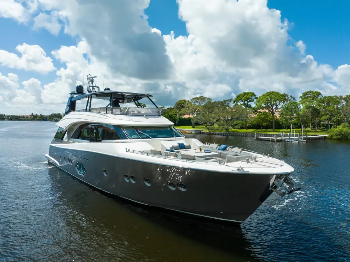 Never Say Never yacht, a 85 ft Monte Carlo luxury superyacht underway, 26.2 meters, built in 2015, 2023.