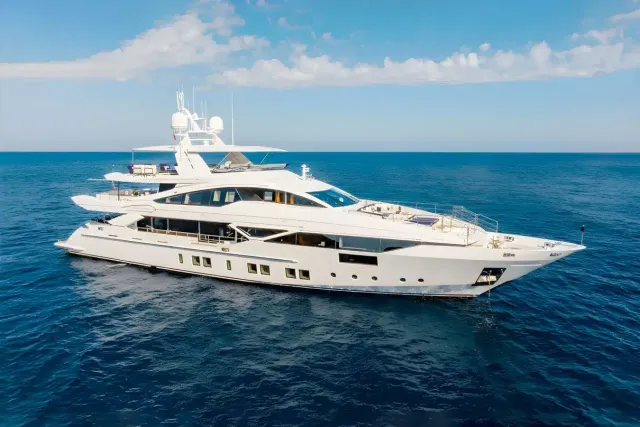 New Waves yacht, a 137 ft Benetti luxury superyacht underway, 42 meters, built in 2015, 2024.