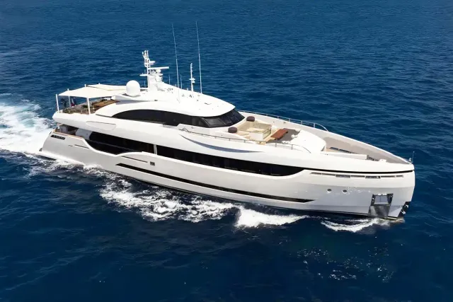 Next yacht, a 131 ft Columbus luxury superyacht underway, 40 meters, built in 2015, 2022.
