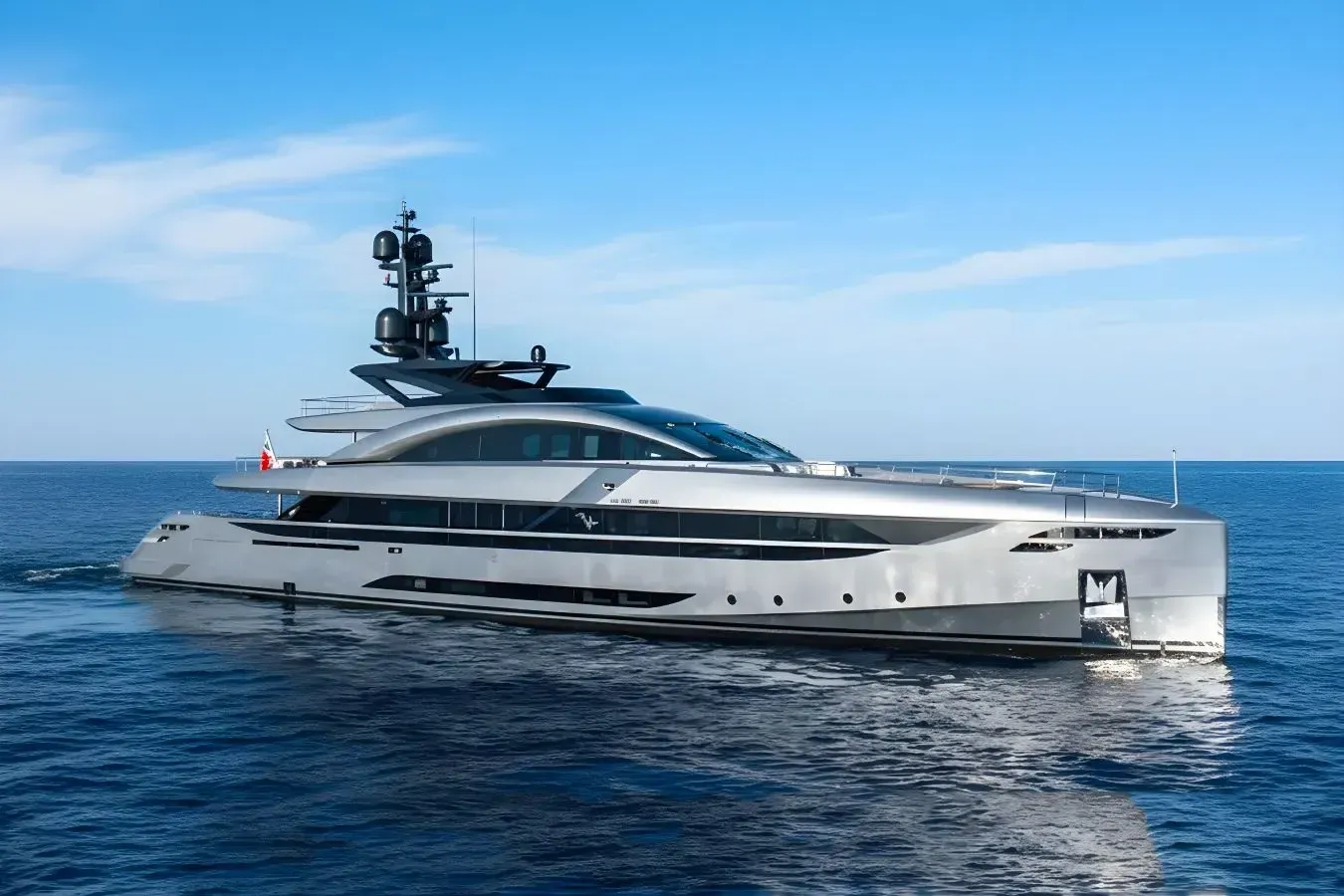 No Stress yacht, a 163 ft Rossinavi luxury superyacht underway, 49.9 meters, built in 2023.