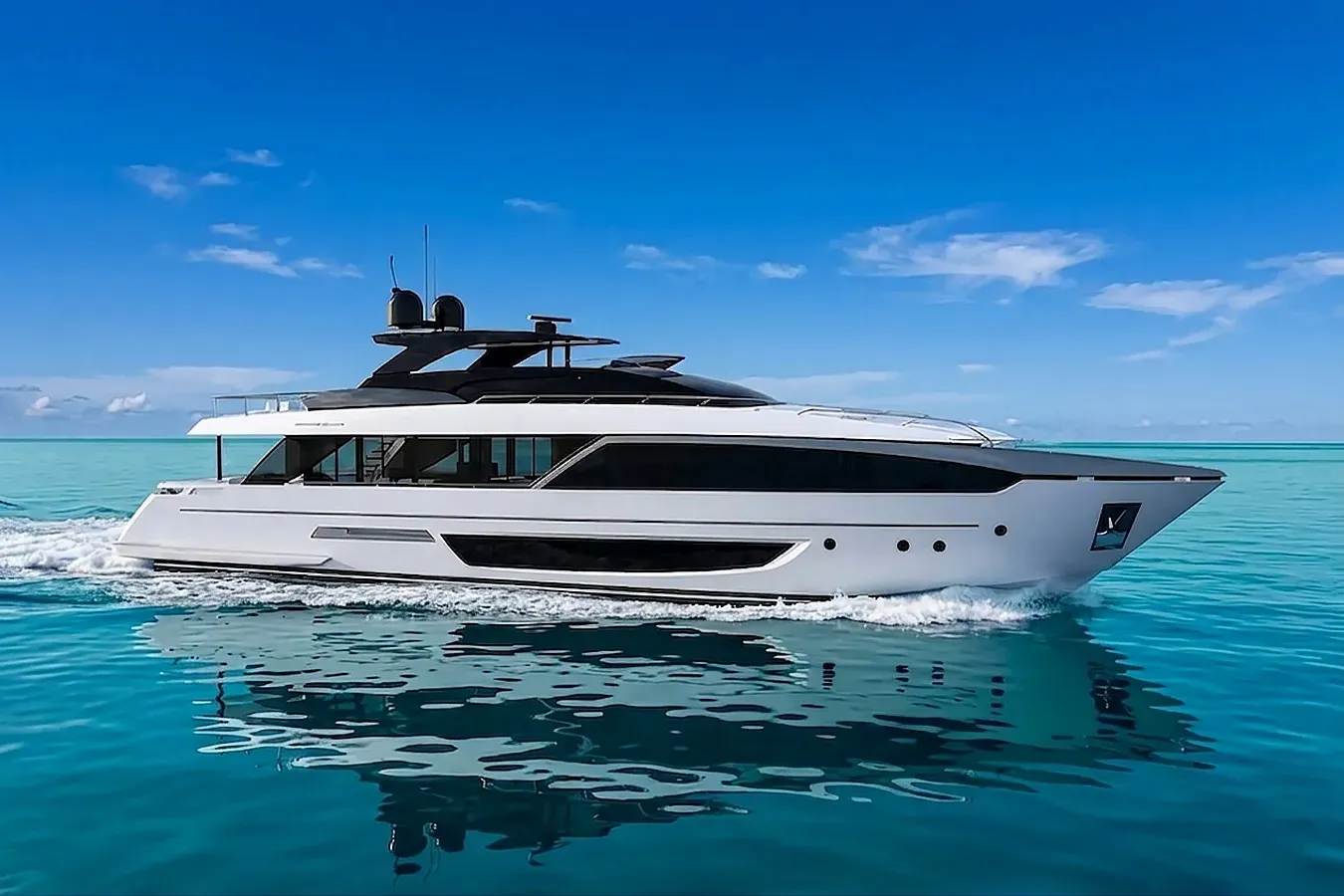 No Surrender yacht, a 110 ft Riva luxury superyacht underway, 33.53 meters, built in 2018.
