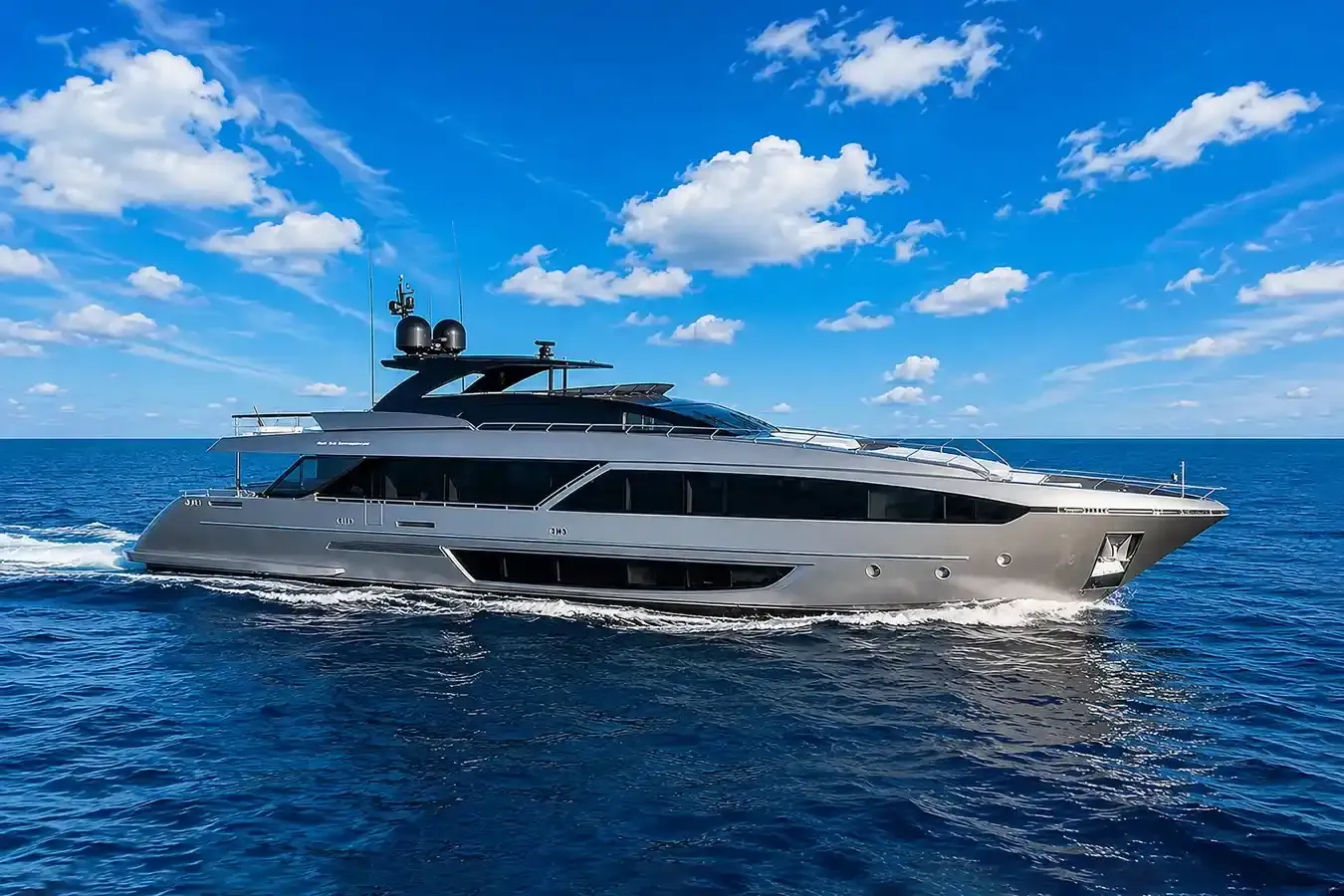 No Surrender yacht, a 110 ft Riva luxury superyacht underway, 33.53 meters, built in 2018.