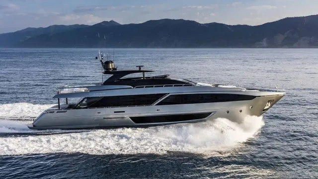 No Surrender yacht, a 110 ft Riva luxury superyacht underway, 33.53 meters, built in 2018.