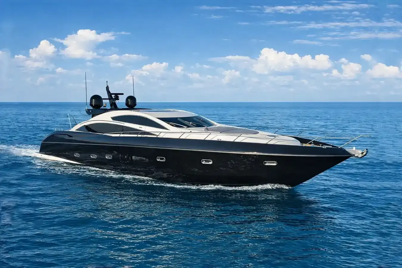 Norma Jean yacht, a 82 ft Sunseeker luxury superyacht underway, 24.99 meters, built in 2008.