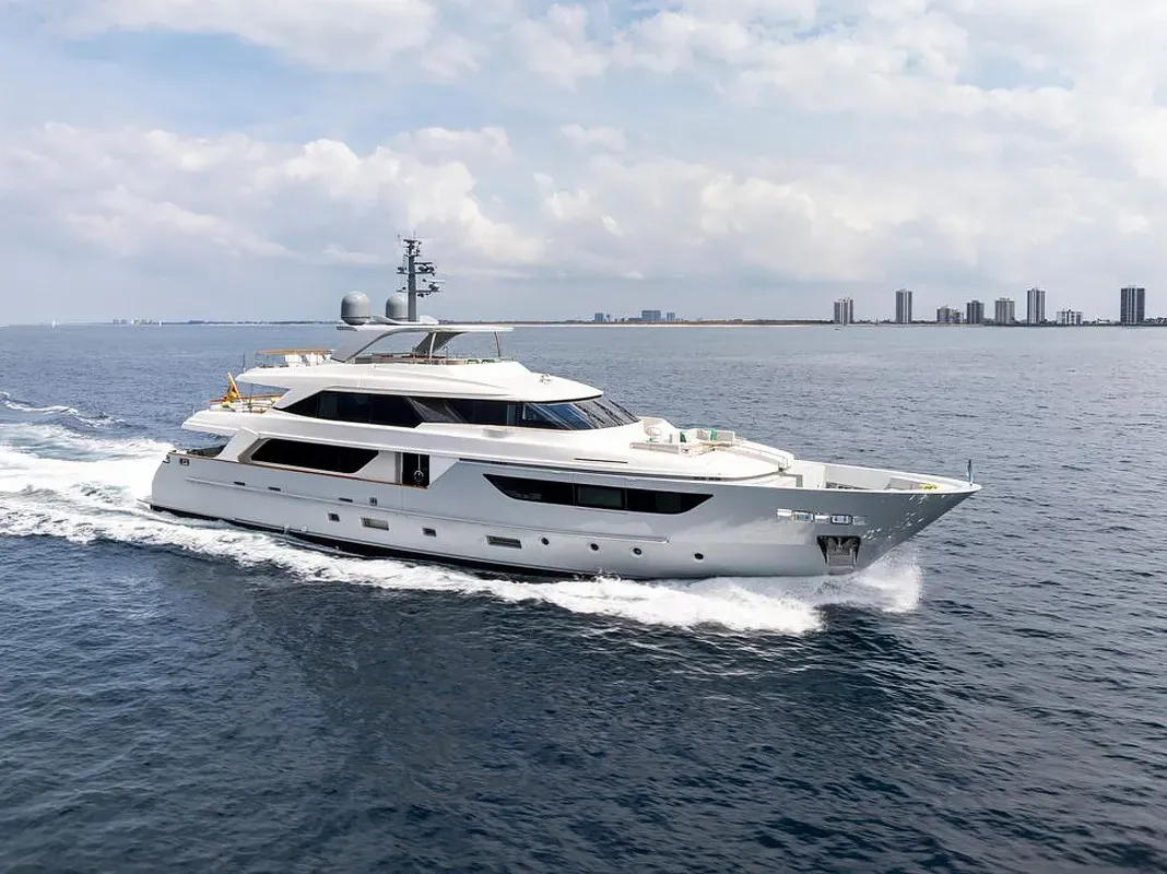 North Star yacht, a 126 ft Sanlorenzo luxury superyacht underway, 38.4 meters, built in 2016, 2023.