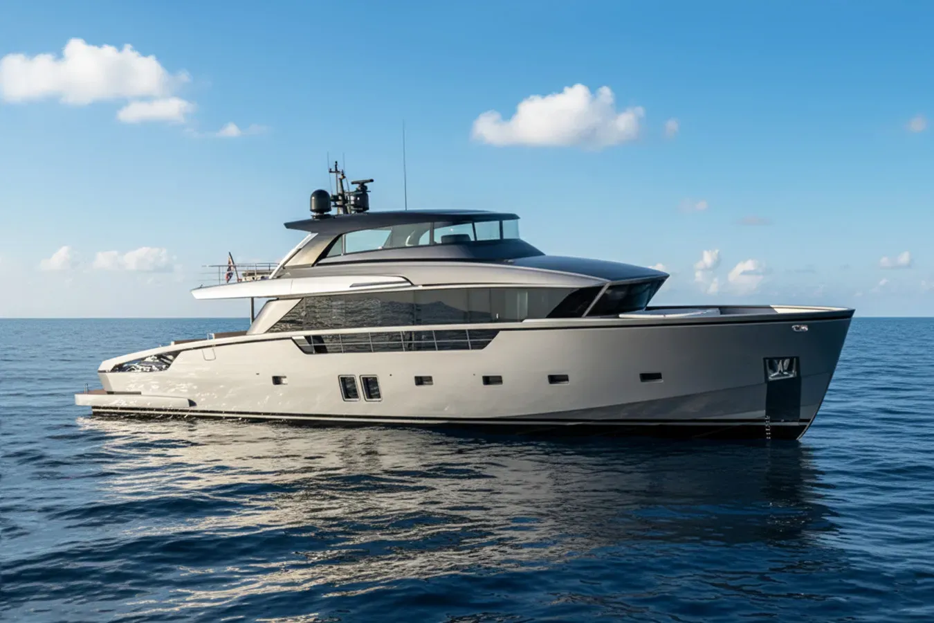 North yacht, a 87 ft Sanlorenzo luxury superyacht underway, 26.7 meters, built in 2020.