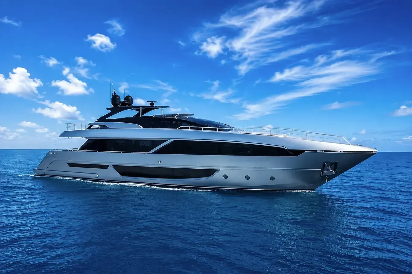 Nowhere Nowhere yacht, a 98 ft Riva luxury superyacht underway, 29.9 meters, built in 2019.
