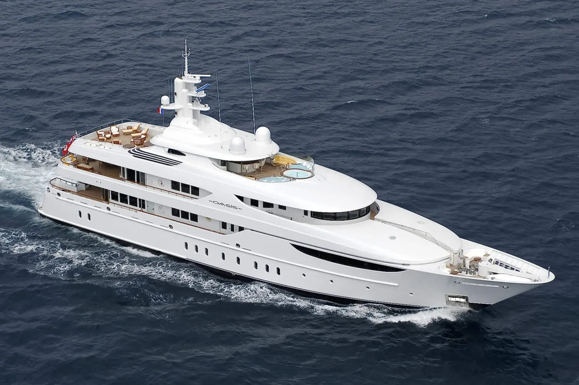 Oasis I yacht, a 206 ft Lürssen luxury superyacht underway, 63 meters, built in 2006, 2023.