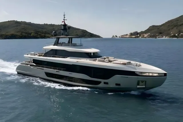 Ocean One yacht, a 115 ft Azimut luxury superyacht underway, 35.3 meters, built in 2022.