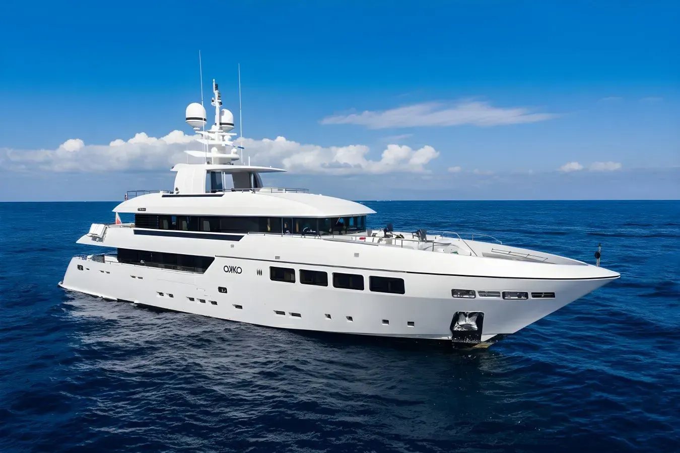 Okko yacht, a 134 ft Mondomarine luxury superyacht underway, 41.1 meters, built in 2013.