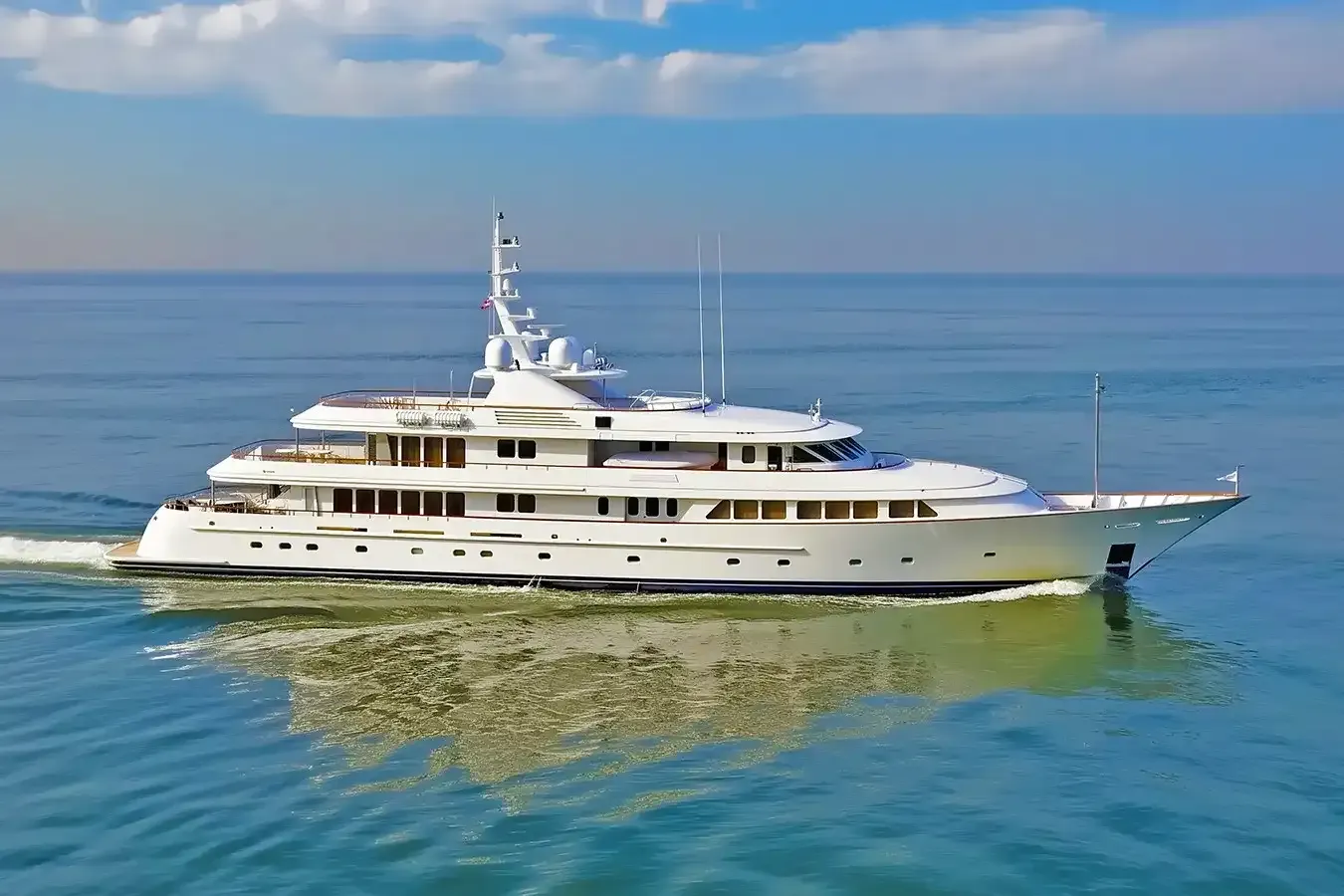 Olympia yacht, a 187 ft Feadship luxury superyacht underway, 57 meters, built in 2002.