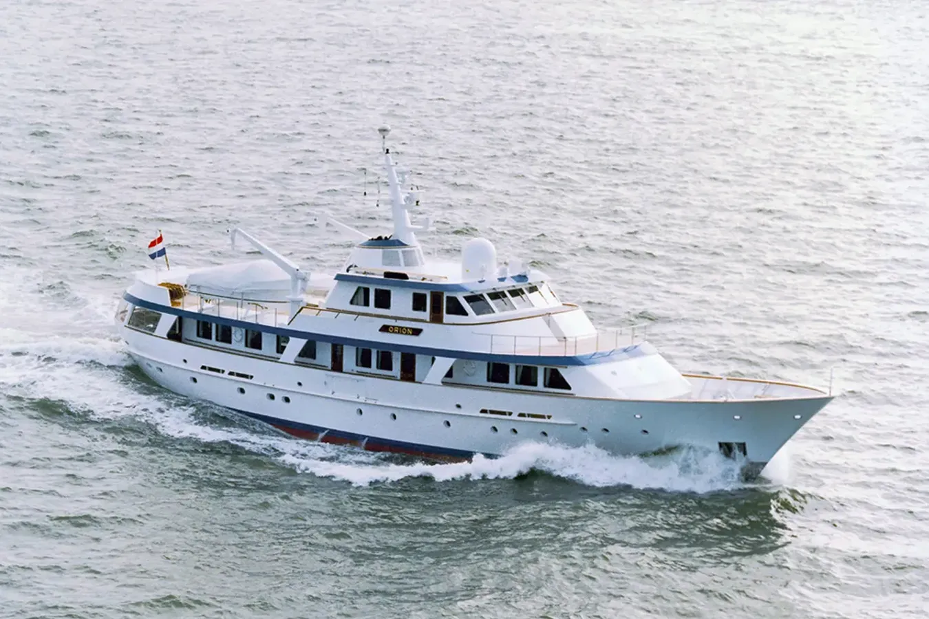 Orion yacht, a 124 ft Feadship luxury superyacht underway, 37.95 meters, built in 1984, 2008.