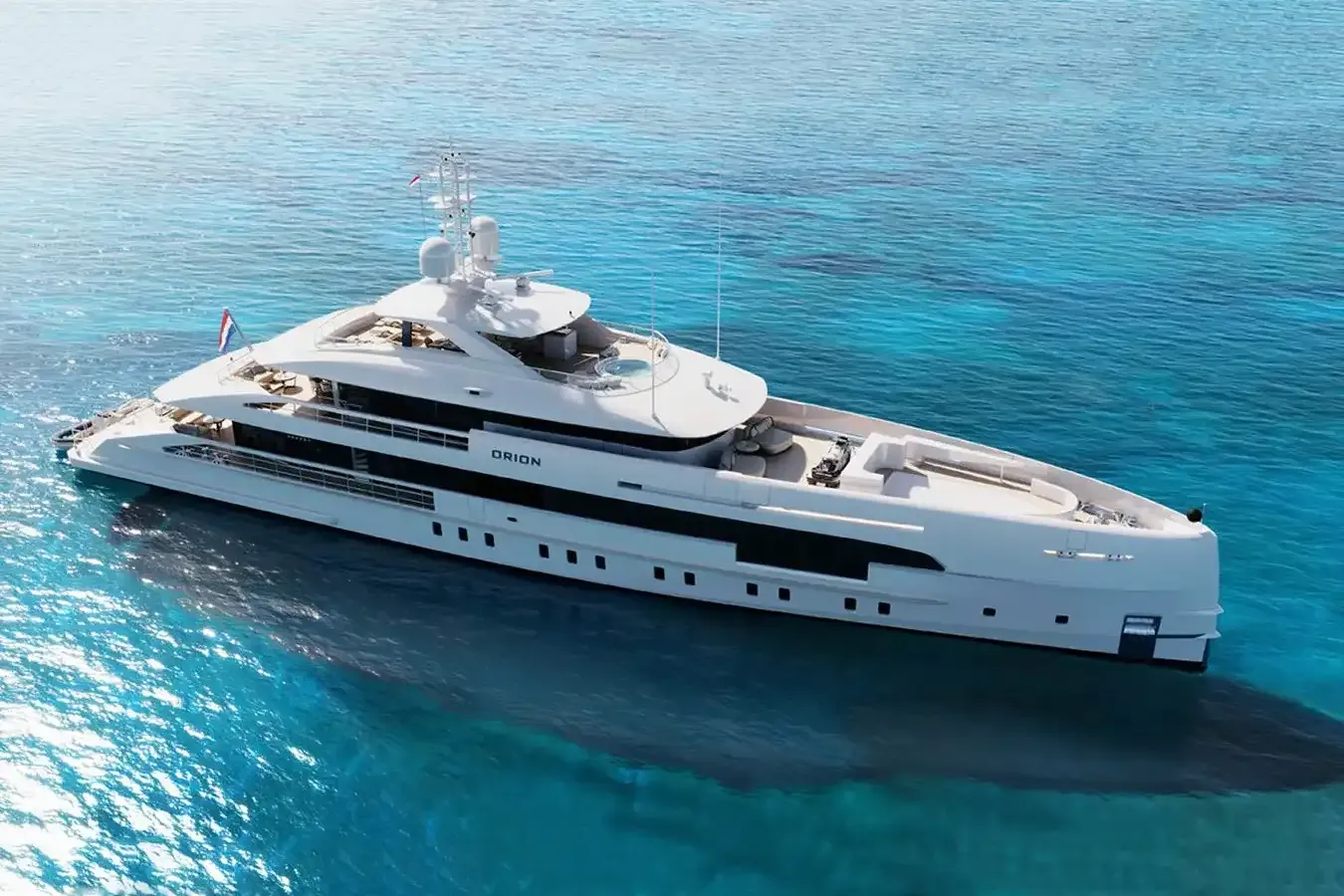 Orion yacht, a 163 ft Heesen luxury superyacht underway, 49.8 meters, built in 2025.