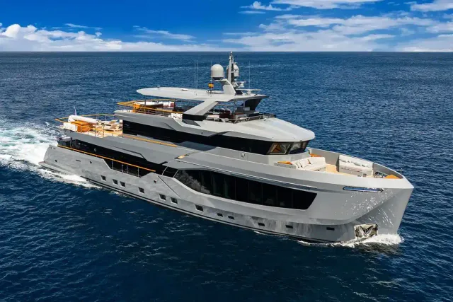 Oscar yacht, a 121 ft Numarine luxury superyacht underway, 37.01 meters, built in 2023.