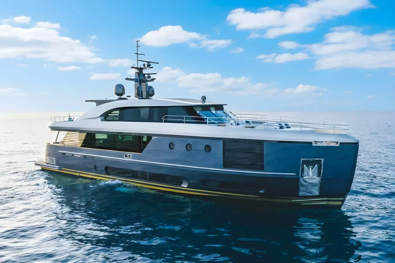 Palmax yacht, a 97 ft Azimut luxury superyacht underway, 29.63 meters, built in 2022.