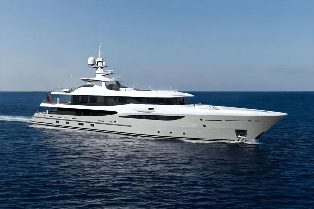 Papa yacht, a 180 ft Amels luxury superyacht underway, 55 meters, built in 2019, 2022.