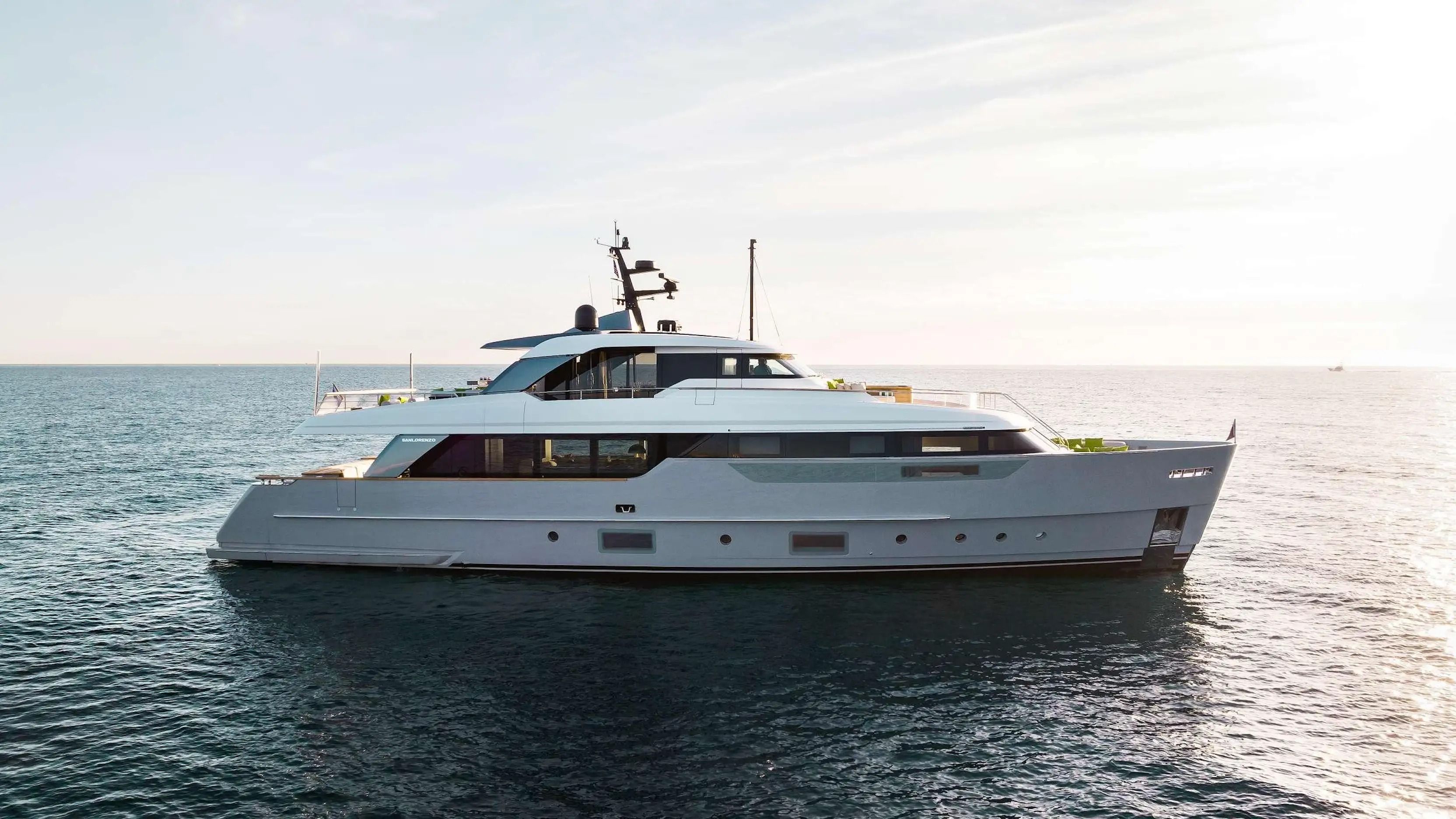 Pearl yacht, a 94 ft Sanlorenzo luxury superyacht underway, 28.93 meters, built in 2021.