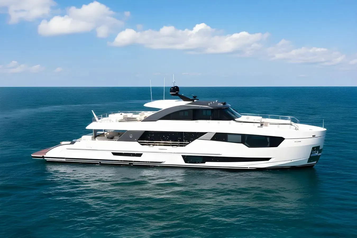 Pelago yacht, a 104 ft Ocean Alexander luxury superyacht underway, 31.88 meters, built in 2024.