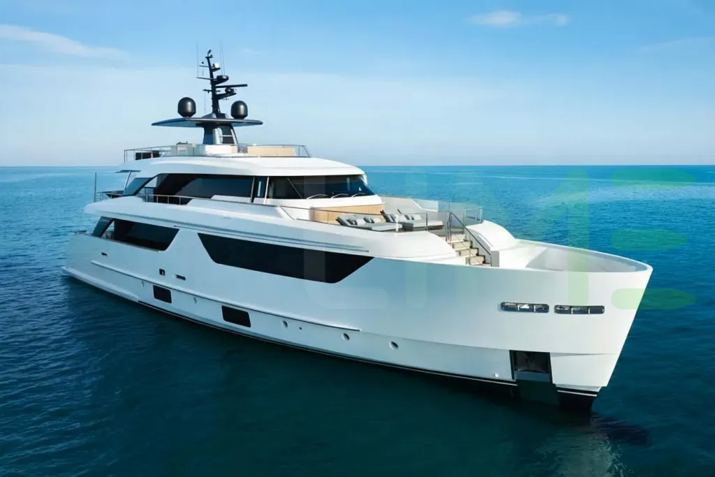 White Penta yacht for sale and price, showing the details and features of the interior and exterior available for purchase from LIME Yachts and Brokerage located in Fort Lauderdale Florida.