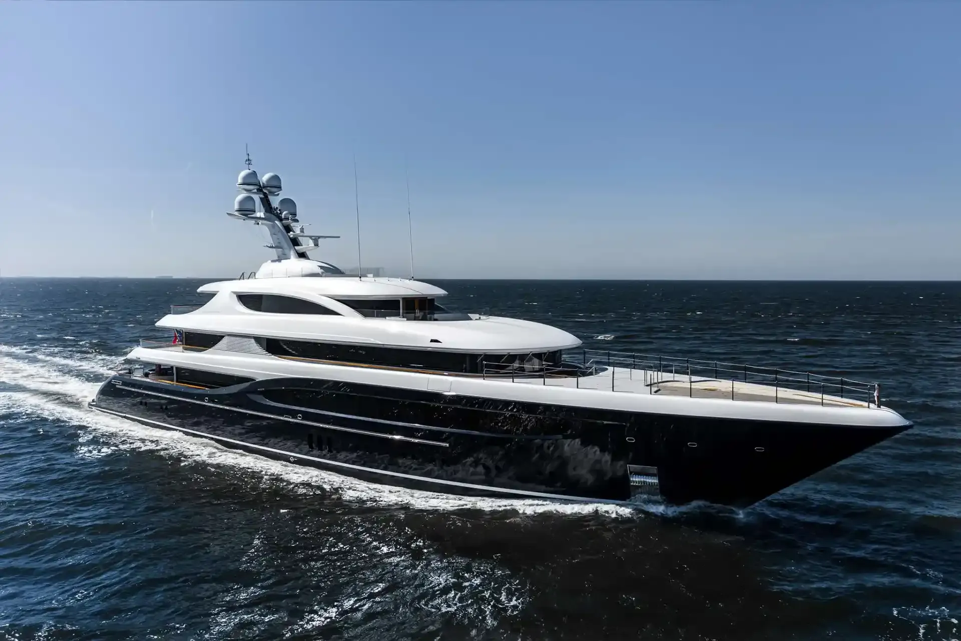 Podium yacht, a 239 ft Feadship luxury superyacht underway, 72.85 meters, built in 2020.