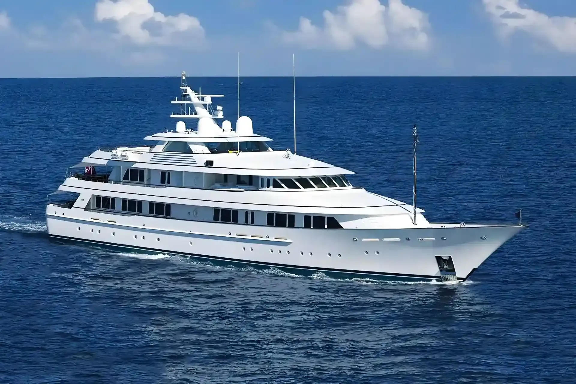 Prediction yacht, a 203 ft Feadship luxury superyacht underway, 62 meters, built in 2005, 2018.