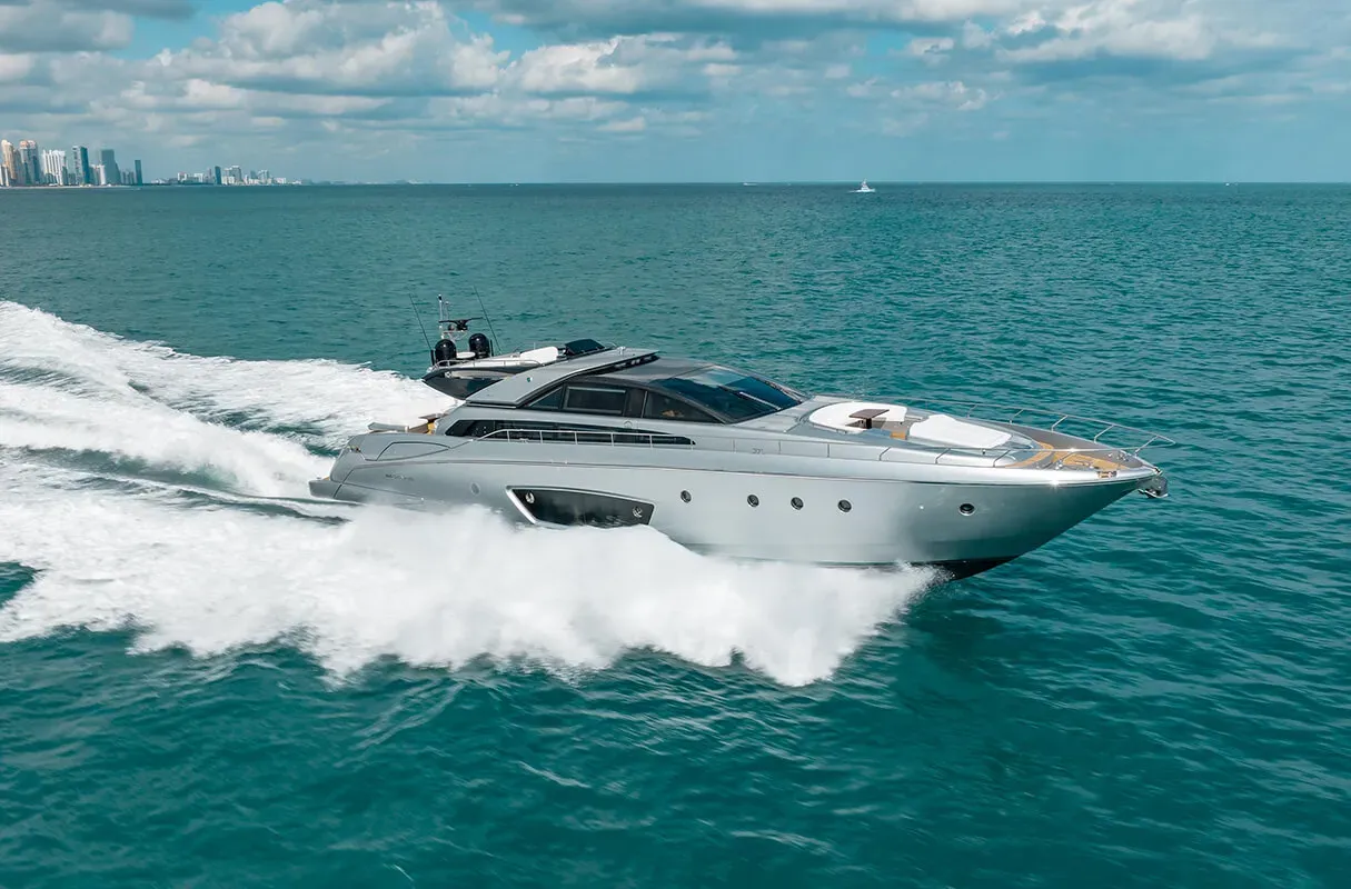 Purosangue yacht, a 88 ft Riva luxury superyacht underway, 26.84 meters, built in 2014.