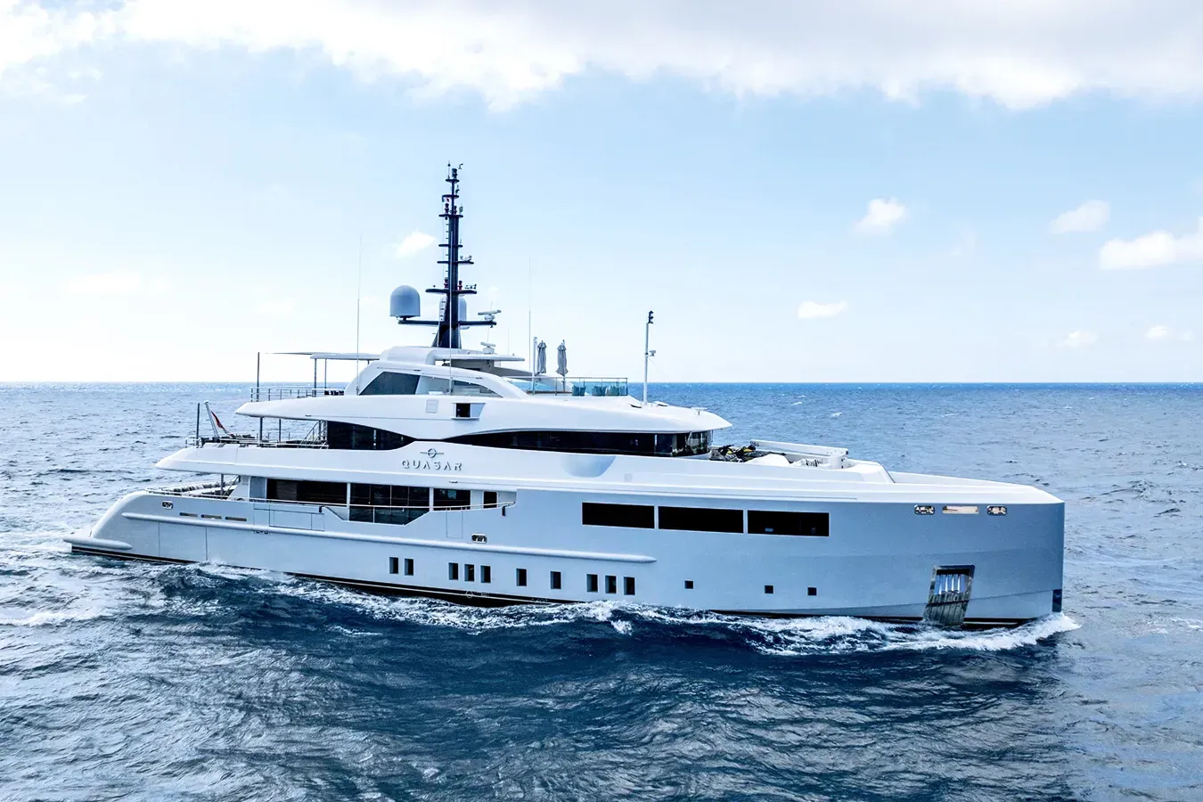 Quasar yacht, a 153 ft Bilgin luxury superyacht underway, 46.8 meters, built in 2016, 2024.