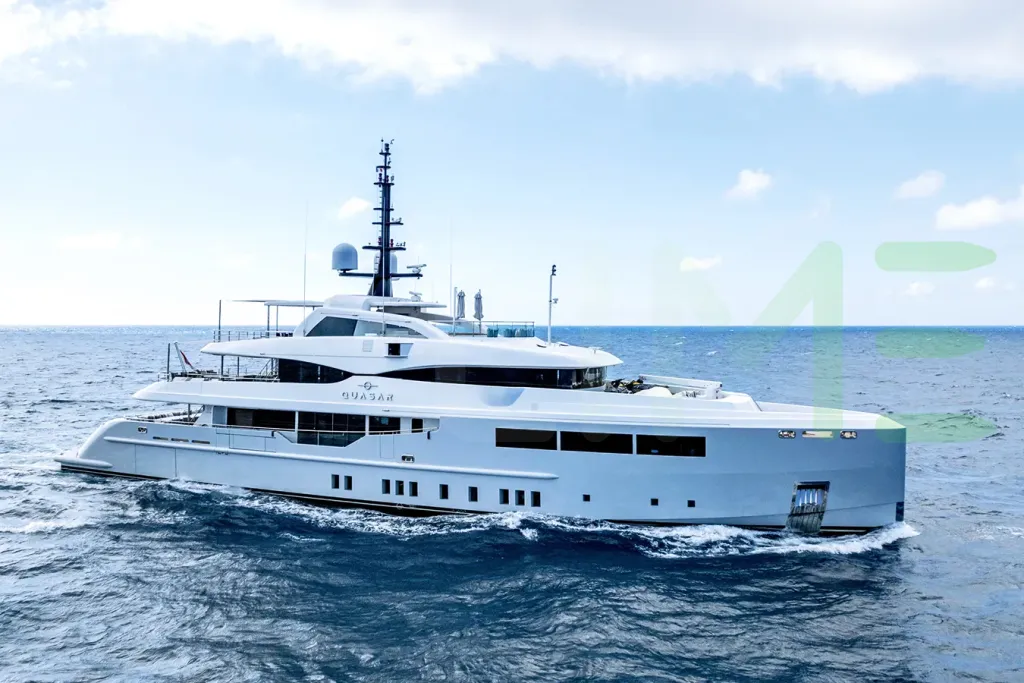 White Quasar yacht for sale and price, showing the details and features of the interior and exterior available for purchase from LIME Yachts and Brokerage located in Fort Lauderdale Florida.