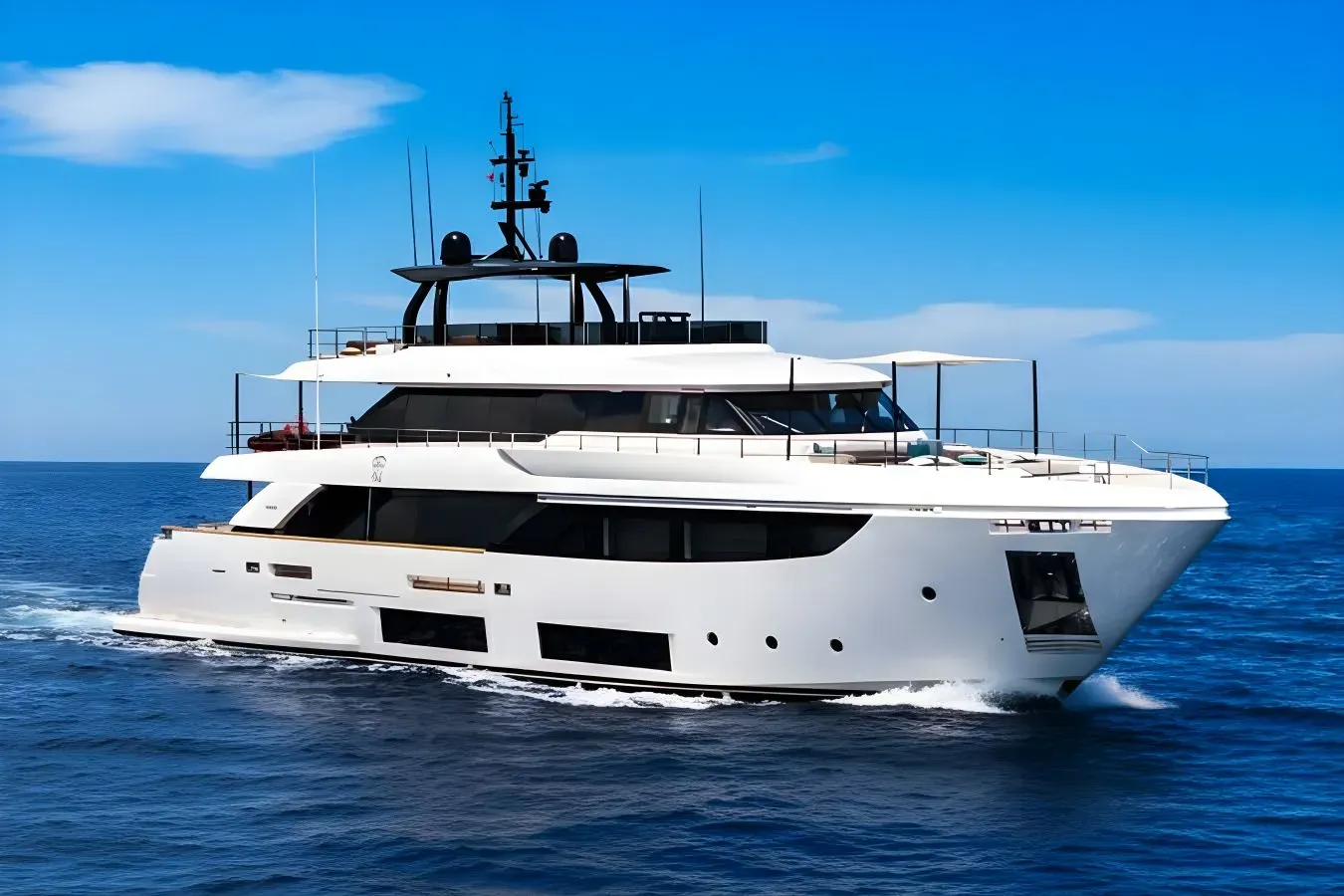Queen J III yacht, a 108 ft Custom Line luxury superyacht underway, 33 meters, built in 2024.