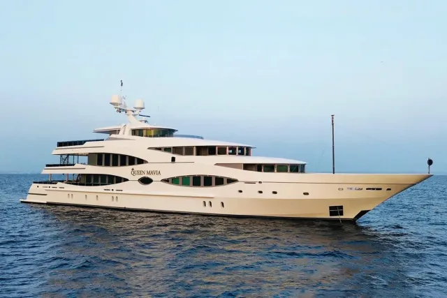 Queen Mavia yacht, a 203 ft Oceanco luxury superyacht underway, 62 meters, built in 2001, 2022.