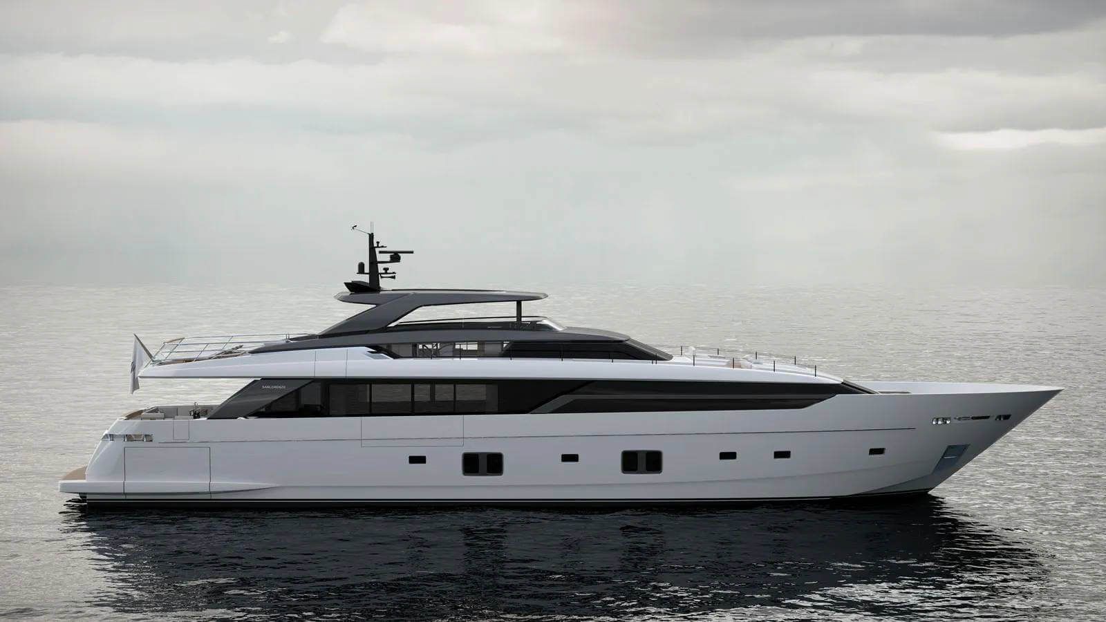 Raiyan yacht, a 105 ft Sanlorenzo luxury superyacht underway, 32.2 meters, built in 2016.