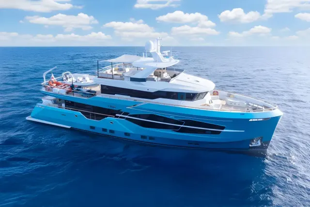 Ray yacht, a 107 ft Numarine luxury superyacht underway, 32.63 meters, built in 2025.