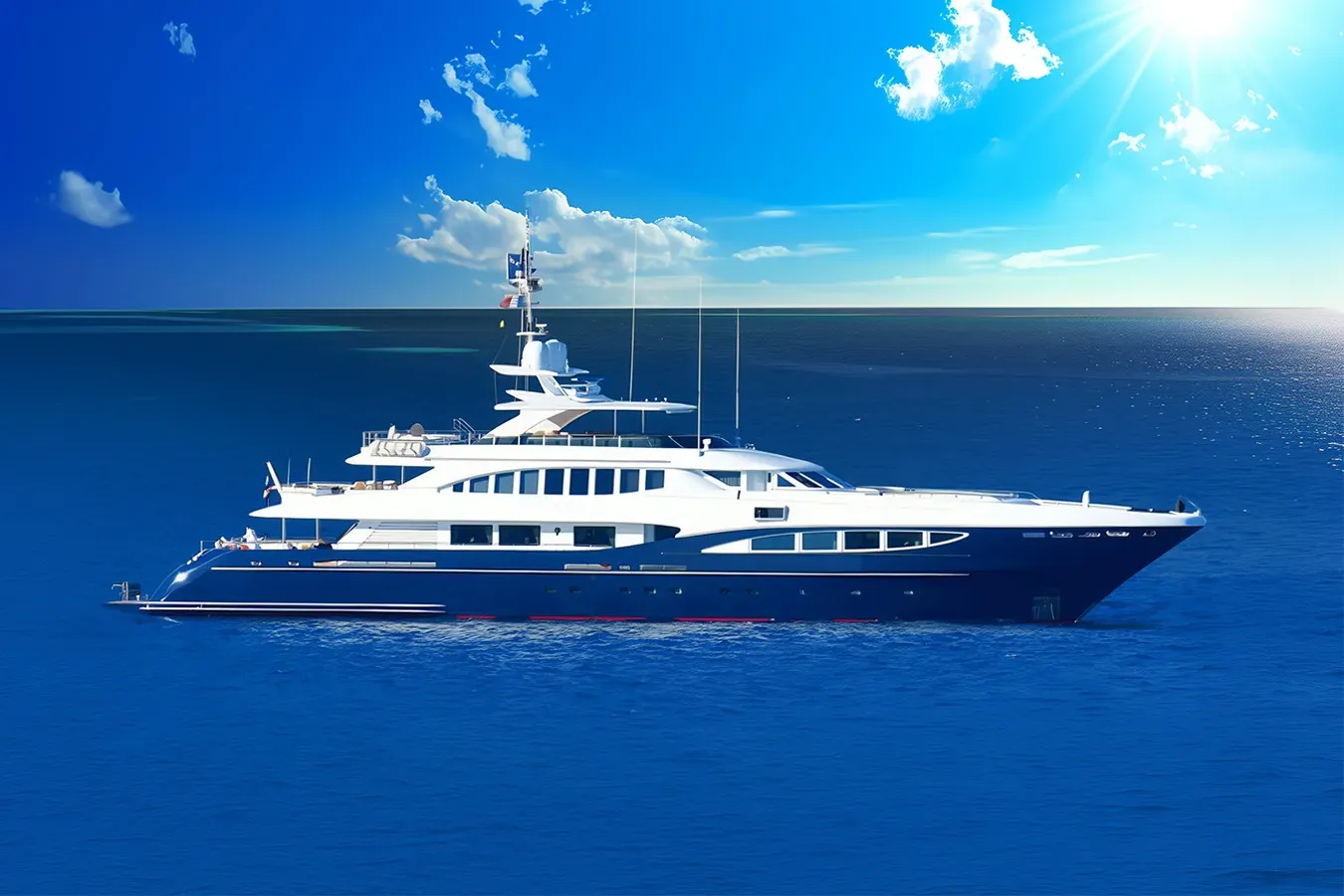 Red Sapphire yacht, a 163 ft Heesen luxury superyacht underway, 49.71 meters, built in 2007.