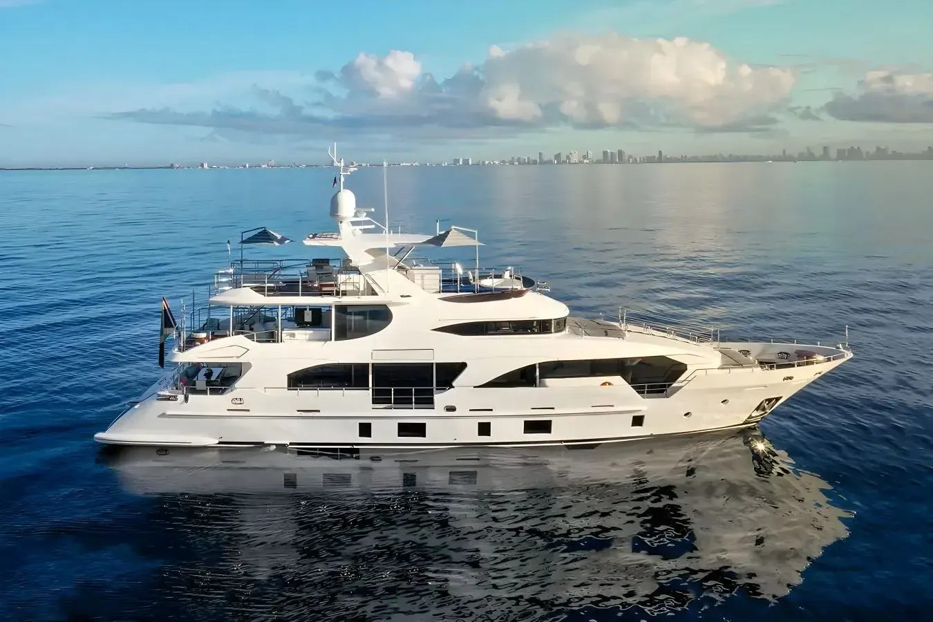 Rehab yacht, a 108 ft Benetti luxury superyacht underway, 33 meters, built in 2014, 2024.