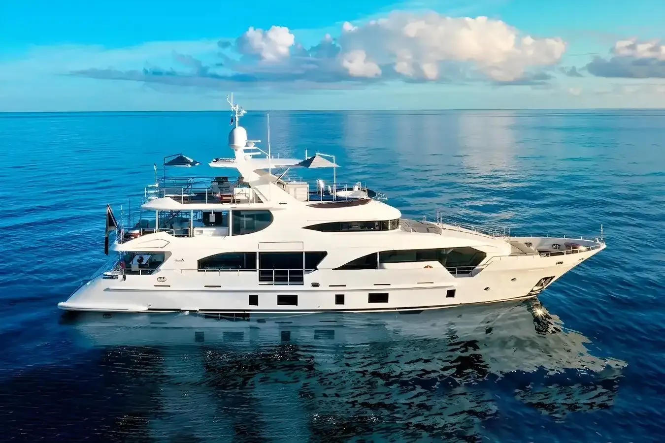 Rehab yacht, a 108 ft Benetti luxury superyacht underway, 33 meters, built in 2014, 2024.