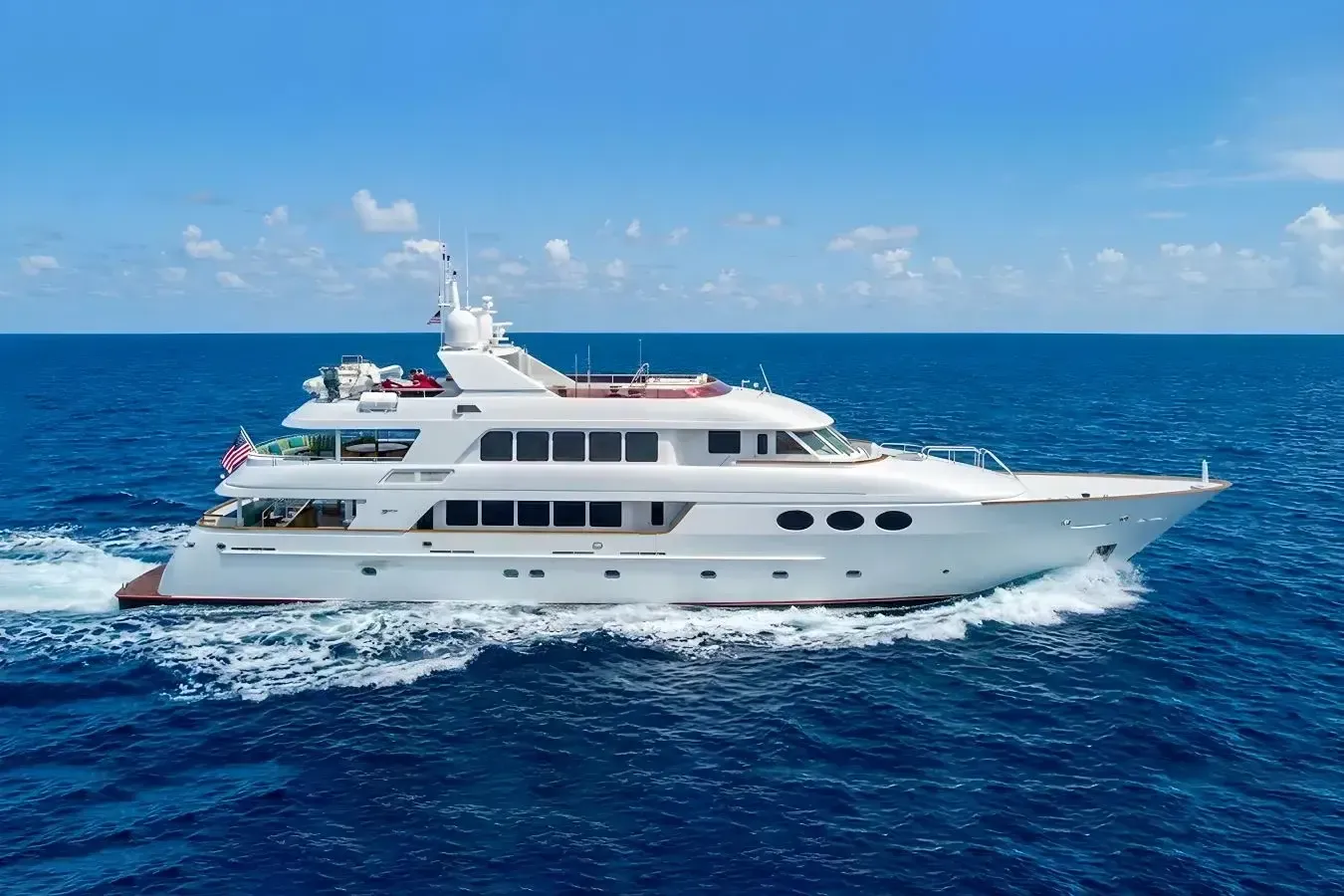Relentless yacht, a 145 ft Trinity luxury superyacht underway, 44.2 meters, built in 2001.