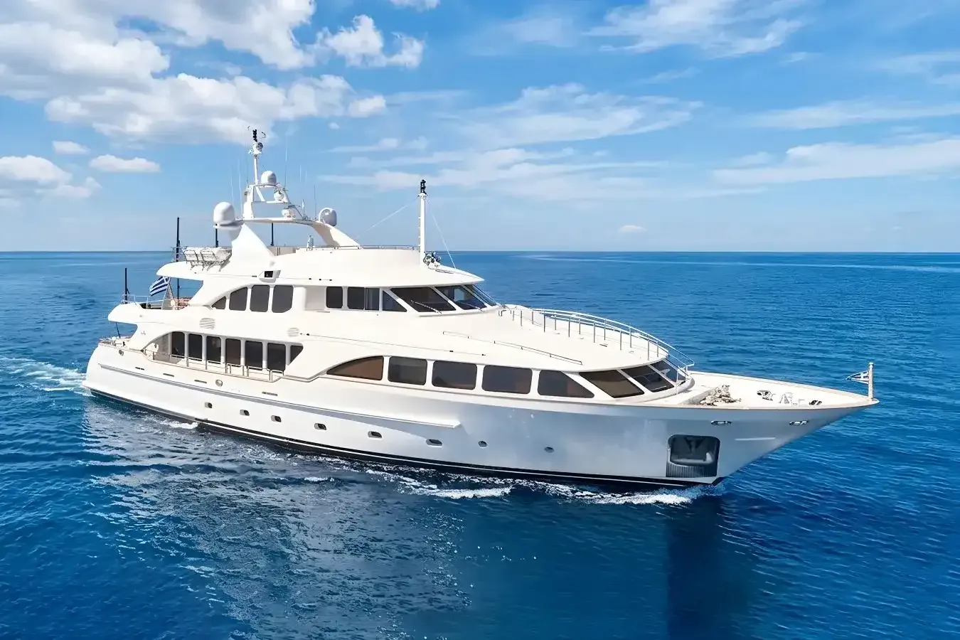 Riva I yacht, a 120 ft Benetti luxury superyacht underway, 36.6 meters, built in 2006, 2023.