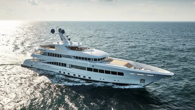 Rock.It yacht, a 198 ft Feadship luxury superyacht underway, 60.35 meters, built in 2014, 2020.