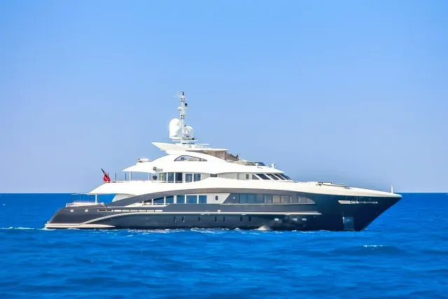 Rocket yacht, a 163 ft Heesen luxury superyacht underway, 49.9 meters, built in 2011, 2021.