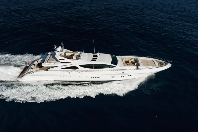 Royale X yacht, a 163 ft Overmarine luxury superyacht underway, 49.9 meters, built in 2012, 2019.