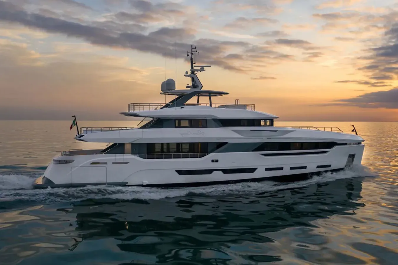 Run Away yacht, a 122 ft Baglietto luxury superyacht underway, 37.3 meters, built in 2021.