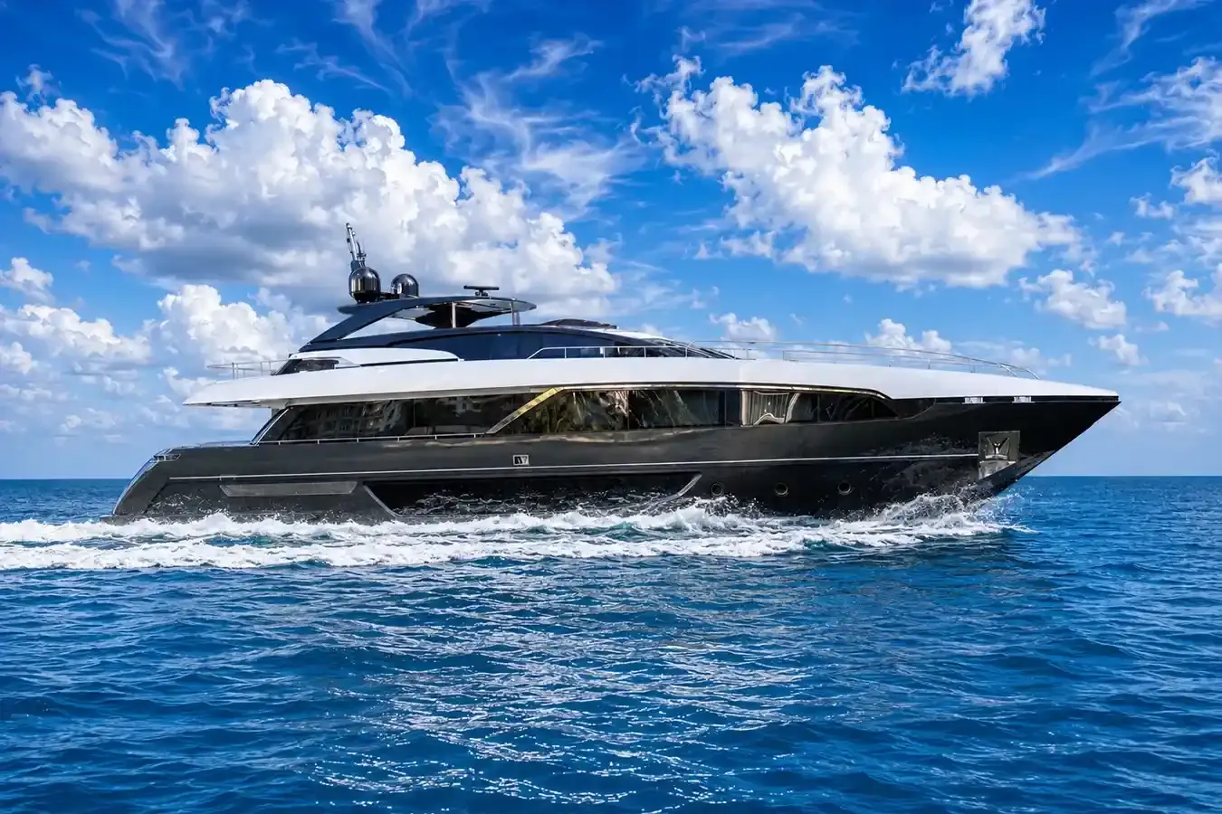 Ružarija yacht, a 98 ft Riva luxury superyacht underway, 29.9 meters, built in 2020.