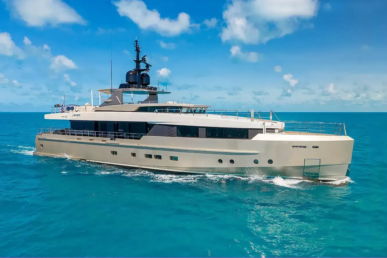Safe Haven yacht, a 123 ft Admiral luxury superyacht underway, 37.49 meters, built in 2014, 2025.