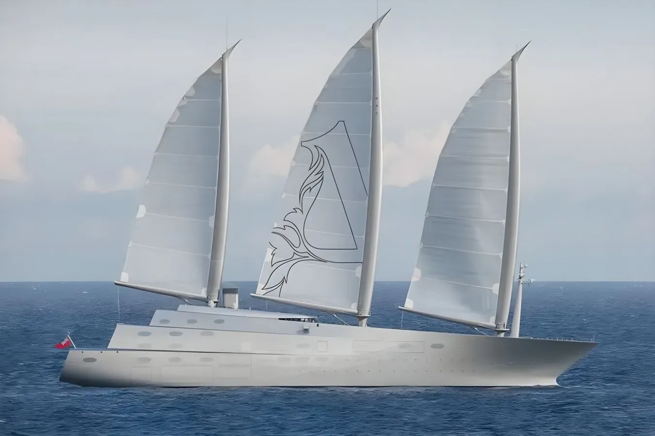 Sailing A yacht, a 468 ft Nobiskrug luxury superyacht underway, 142.81 meters, built in 2017.